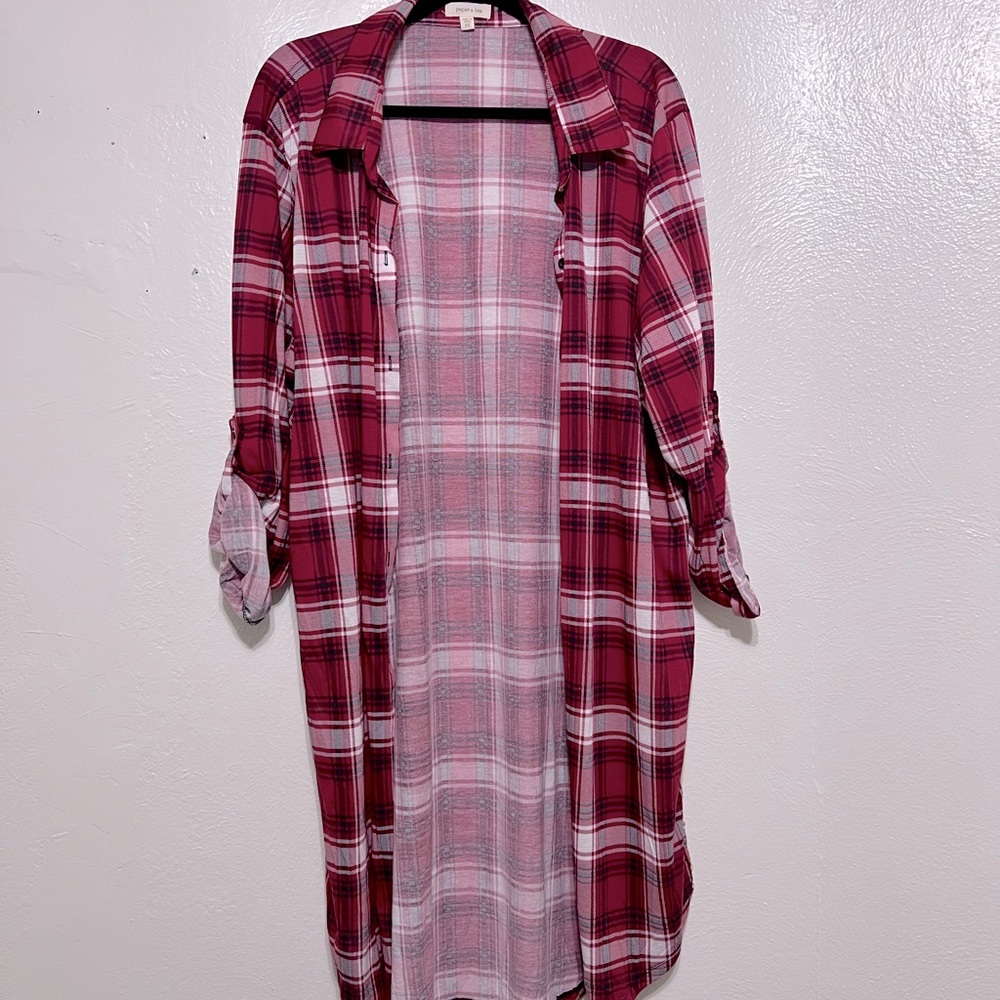 Red & black buffalo plaid duster flannel